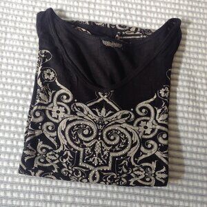 Vanilla Sugar Vintage Black with Cream Graphics Shirt Top Rhinestones Size L